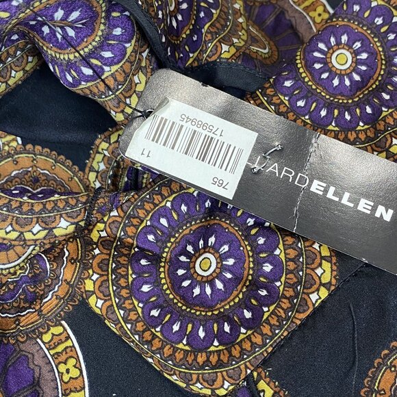 VTG Y2K Silk Pleated Flapper Slits Skirt Black Purple Gold Medallion 12 NWT USA - Picture 4 of 14